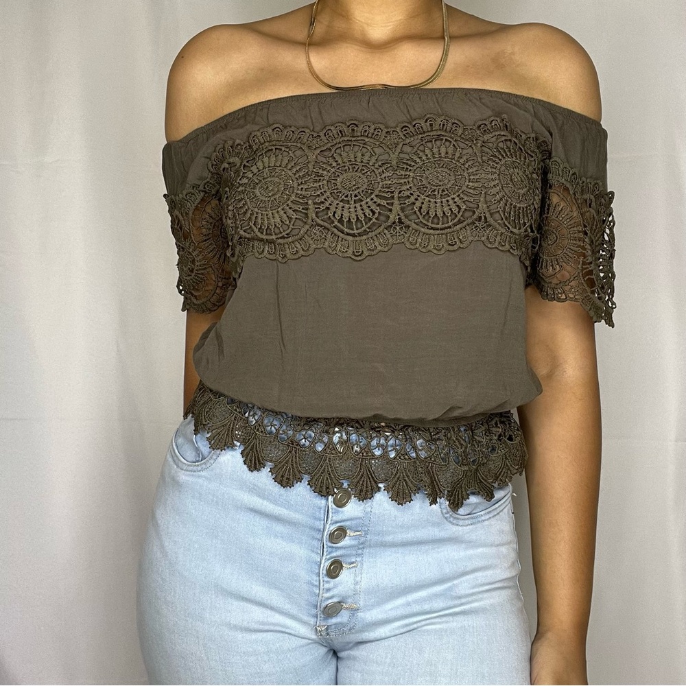 Khaki Green Off The Shoulder Blouse